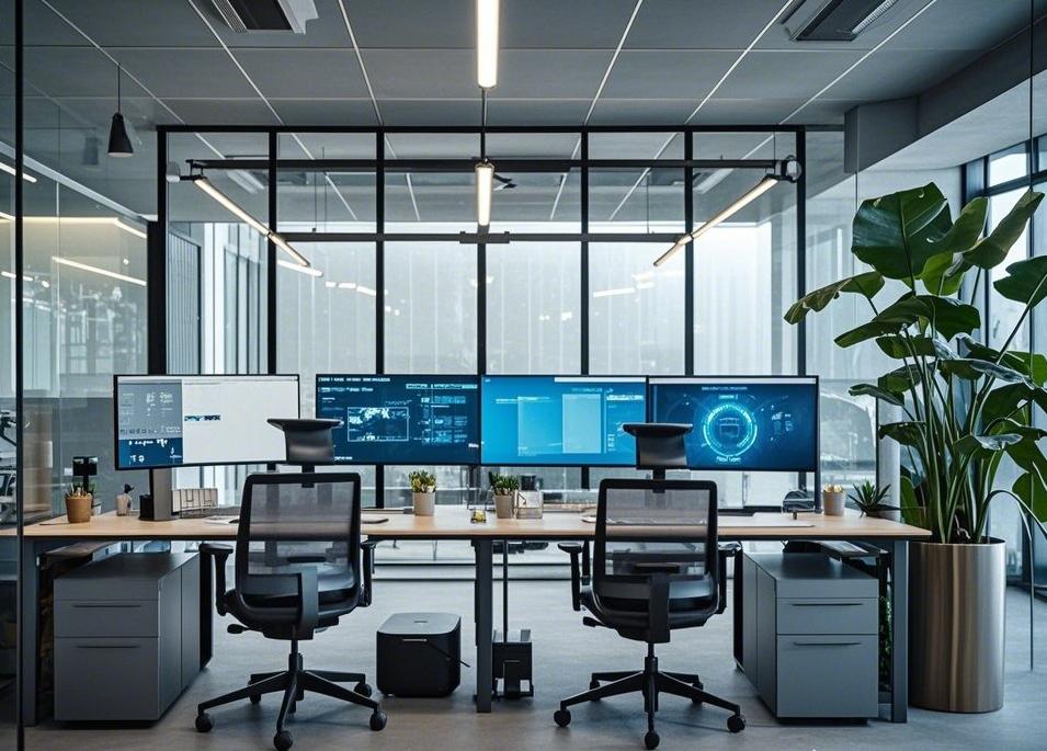 Modern office with digital displays